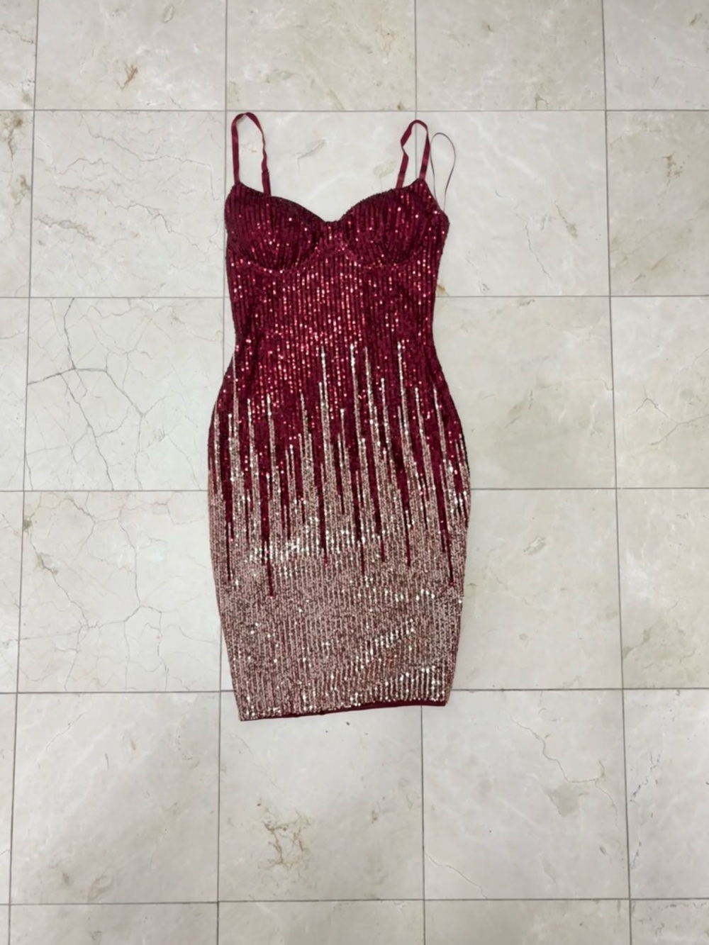 Fashion Nova Burgundy to Rose Gold Sequin Mini Dress